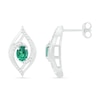 Thumbnail Image 2 of Lab-Created Oval Emerald and 0.067 CT. T.W. Diamond Bypass Flame Stud Earrings in Sterling Silver