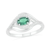 Sideways Oval Lab-Created Emerald and 0.065 CT. T.W. Diamond Layered Multi-Row Split Shank Ring in Sterling Silver