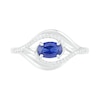 Thumbnail Image 1 of Sideways Oval Blue Lab-Created Sapphire and 0.065 CT. T.W. Diamond Layered Multi-Row Split Shank Ring in Sterling Silver