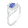 Sideways Oval Blue Lab-Created Sapphire and 0.065 CT. T.W. Diamond Layered Multi-Row Split Shank Ring in Sterling Silver