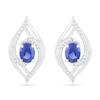 Oval Blue Lab-Created Sapphire and 0.067 CT. T.W. Diamond Bypass Flame Stud Earrings in Sterling Silver