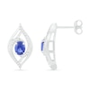 Oval Blue Lab-Created Sapphire and 0.067 CT. T.W. Diamond Bypass Flame Stud Earrings in Sterling Silver