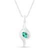 Oval Lab-Created Emerald and Diamond Accent Ribbon Flame Pendant in Sterling Silver