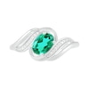 Thumbnail Image 1 of Offset Oval Lab-Created Emerald and Diamond Accent Cascading Bypass Ring in Sterling Silver