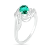 Offset Oval Lab-Created Emerald and Diamond Accent Cascading Bypass Ring in Sterling Silver