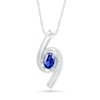 Thumbnail Image 0 of Oval Blue Lab-Created Sapphire and Diamond Accent Bypass Ribbon Pendant in Sterling Silver