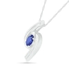 Thumbnail Image 1 of Oval Blue Lab-Created Sapphire and Diamond Accent Bypass Ribbon Pendant in Sterling Silver