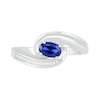 Sideways Blue Lab-Created Sapphire and Diamond Accent Bypass Ring in Sterling Silver