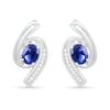 Oval Blue Lab-Created Sapphire and 0.04 CT. T.W. Diamond Bypass Ribbon Stud Earrings in Sterling Silver