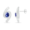 Oval Blue Lab-Created Sapphire and 0.04 CT. T.W. Diamond Bypass Ribbon Stud Earrings in Sterling Silver