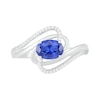 Sideways Blue Lab-Created Sapphire and 0.068 CT. T.W. Diamond Ribbon Bypass Ring in Sterling Silver