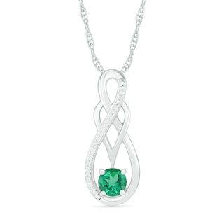 5.0mm Lab-Created Emerald and 0.04 CT. T.W. Diamond Braid Infinity Pendant in Sterling Silver