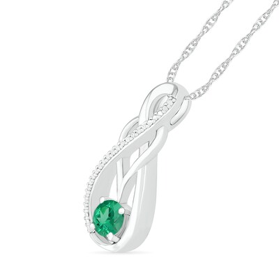 5.0mm Lab-Created Emerald and 0.04 CT. T.W. Diamond Braid Infinity Pendant in Sterling Silver