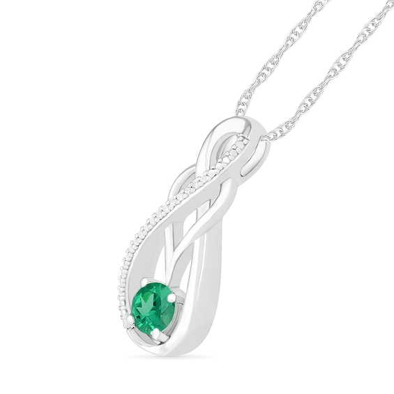 5.0mm Lab-Created Emerald and 0.04 CT. T.W. Diamond Braid Infinity Pendant in Sterling Silver