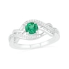 Thumbnail Image 0 of Lab-Created Emerald and 0.04 CT. T.W. Diamond Layered Braid Ring in Sterling Silver