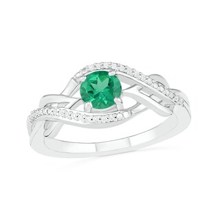 Lab-Created Emerald and 0.04 CT. T.W. Diamond Layered Braid Ring in Sterling Silver