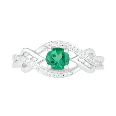 Lab-Created Emerald and 0.04 CT. T.W. Diamond Layered Braid Ring in Sterling Silver