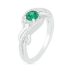 Lab-Created Emerald and 0.04 CT. T.W. Diamond Layered Braid Ring in Sterling Silver