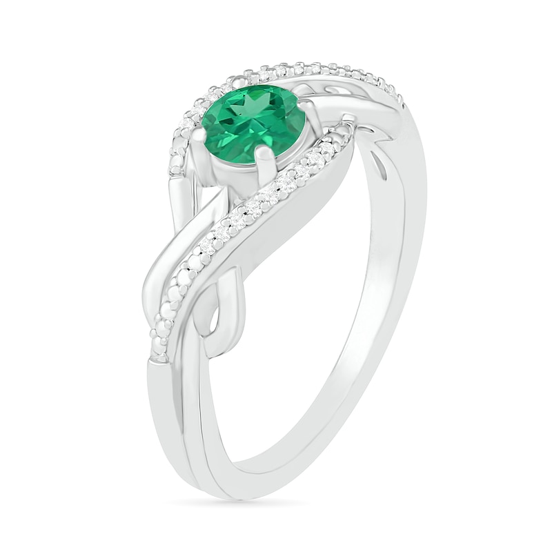 Lab-Created Emerald and 0.04 CT. T.W. Diamond Layered Braid Ring in Sterling Silver|Peoples Jewellers
