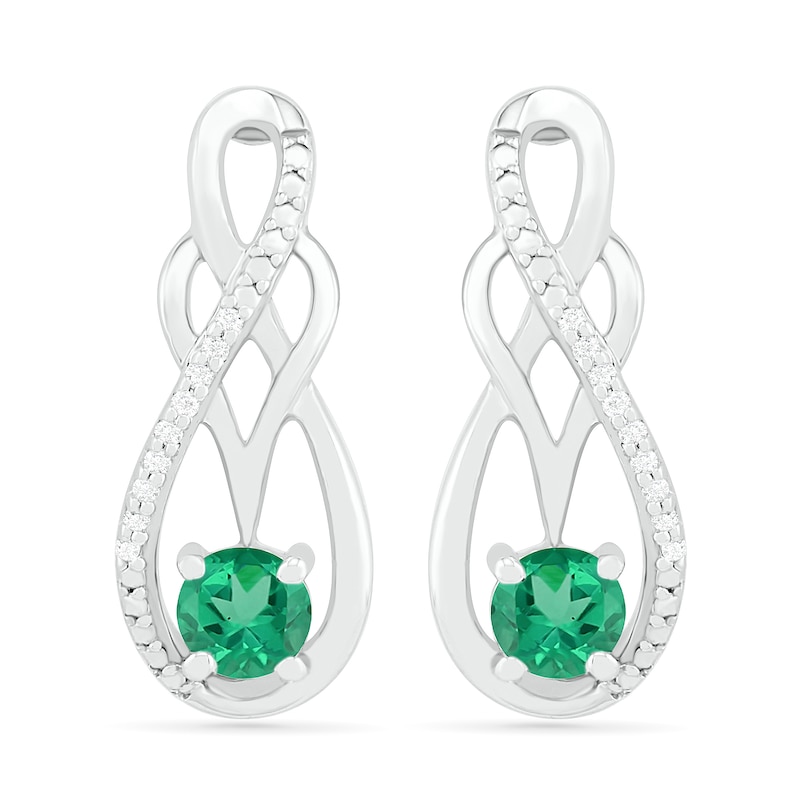 Lab-Created Emerald and 0.04 CT. T.W. Diamond Infinity Overlay Drop Earrings in Sterling Silver