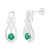 Thumbnail Image 1 of Lab-Created Emerald and 0.04 CT. T.W. Diamond Infinity Overlay Drop Earrings in Sterling Silver