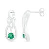 Thumbnail Image 2 of Lab-Created Emerald and 0.04 CT. T.W. Diamond Infinity Overlay Drop Earrings in Sterling Silver