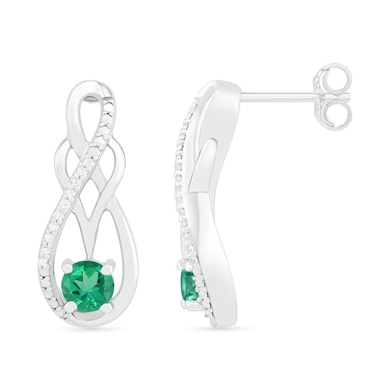 Lab-Created Emerald and 0.04 CT. T.W. Diamond Infinity Overlay Drop Earrings in Sterling Silver