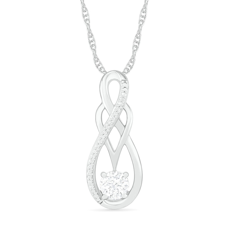 White Lab-Created Sapphire and 0.04 CT. T.W. Diamond Overlay Infinity Pendant in Sterling Silver|Peoples Jewellers