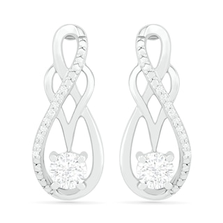 White Lab-Created Sapphire and 0.04 CT. T.W. Diamond Infinity Overlay Drop Earrings in Sterling Silver