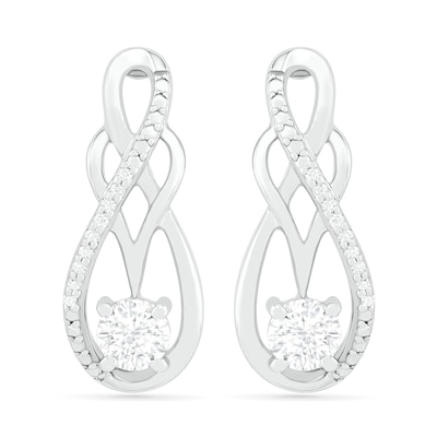 White Lab-Created Sapphire and 0.04 CT. T.W. Diamond Infinity Overlay Drop Earrings in Sterling Silver