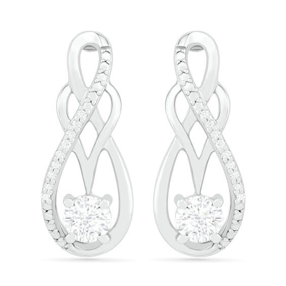 White Lab-Created Sapphire and 0.04 CT. T.W. Diamond Infinity Overlay Drop Earrings in Sterling Silver