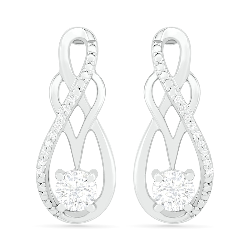 White Lab-Created Sapphire and 0.04 CT. T.W. Diamond Infinity Overlay Drop Earrings in Sterling Silver|Peoples Jewellers