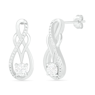 White Lab-Created Sapphire and 0.04 CT. T.W. Diamond Infinity Overlay Drop Earrings in Sterling Silver