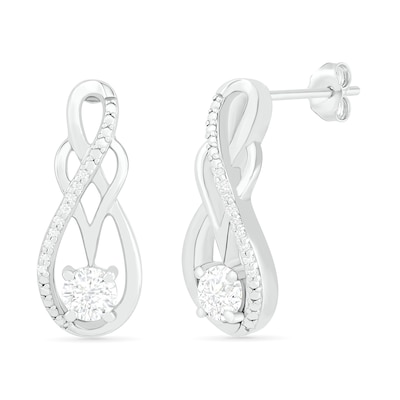 White Lab-Created Sapphire and 0.04 CT. T.W. Diamond Infinity Overlay Drop Earrings in Sterling Silver