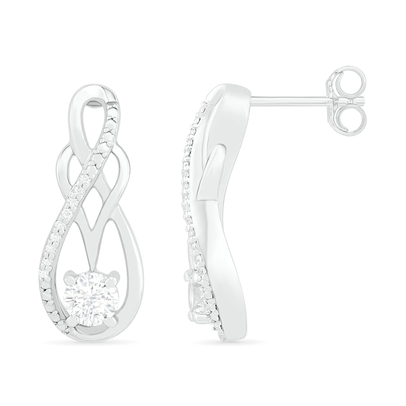 White Lab-Created Sapphire and 0.04 CT. T.W. Diamond Infinity Overlay Drop Earrings in Sterling Silver|Peoples Jewellers
