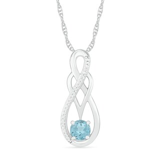 Aquamarine and 0.04 CT. T.W. Diamond Overlay Infinity Pendant in Sterling Silver