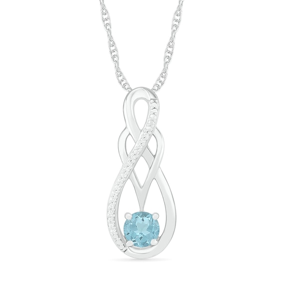 Aquamarine and 0.04 CT. T.W. Diamond Overlay Infinity Pendant in Sterling Silver