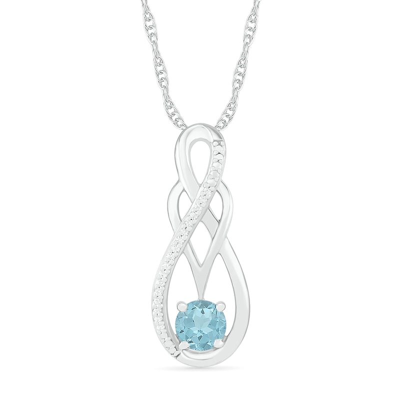 Aquamarine and 0.04 CT. T.W. Diamond Overlay Infinity Pendant in Sterling Silver|Peoples Jewellers
