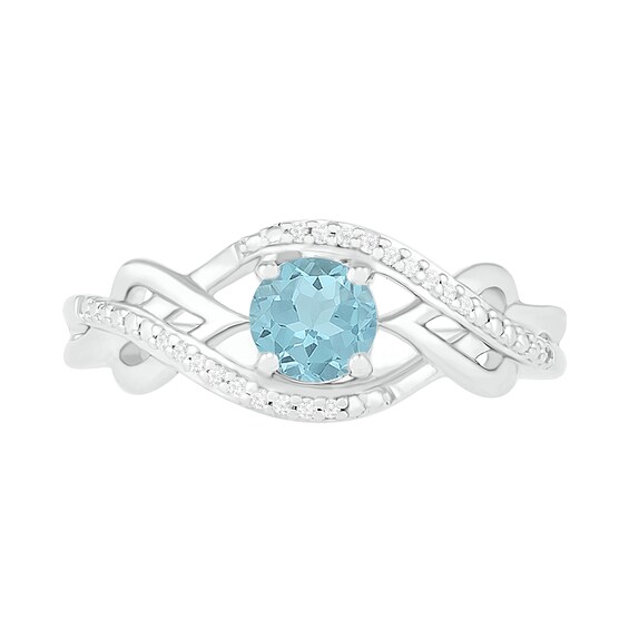 5.0mm Aquamarine and 0.04 CT. T.W. Diamond Layered Infinity Braid Ring in Sterling Silver