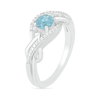 5.0mm Aquamarine and 0.04 CT. T.W. Diamond Layered Infinity Braid Ring in Sterling Silver