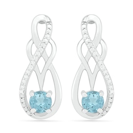 Aquamarine and 0.04 CT. T.W. Diamond Infinity Overlay Drop Earrings in Sterling Silver