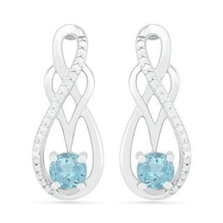 Aquamarine and 0.04 CT. T.W. Diamond Infinity Overlay Drop Earrings in Sterling Silver