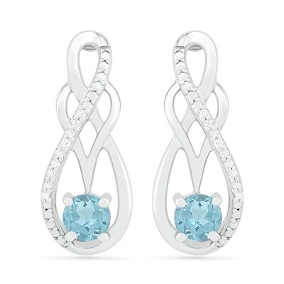 Aquamarine and 0.04 CT. T.W. Diamond Infinity Overlay Drop Earrings in Sterling Silver