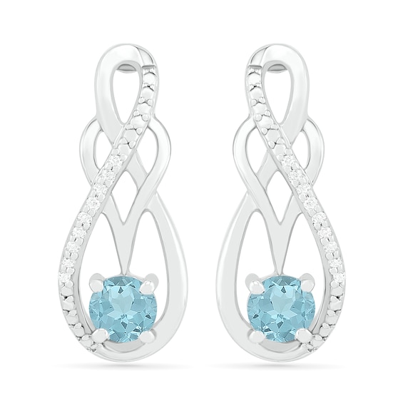 Aquamarine and 0.04 CT. T.W. Diamond Infinity Overlay Drop Earrings in Sterling Silver