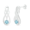 Thumbnail Image 1 of Aquamarine and 0.04 CT. T.W. Diamond Infinity Overlay Drop Earrings in Sterling Silver