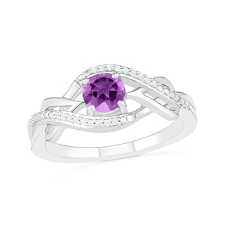 5.0mm Amethyst and 0.04 CT. T.W. Diamond Layered Infinity Braid Ring in Sterling Silver