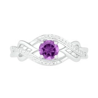 5.0mm Amethyst and 0.04 CT. T.W. Diamond Layered Infinity Braid Ring in Sterling Silver