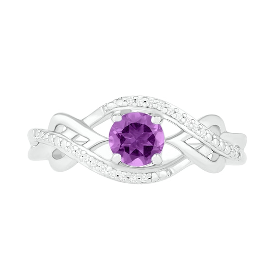 5.0mm Amethyst and 0.04 CT. T.W. Diamond Layered Infinity Braid Ring in Sterling Silver