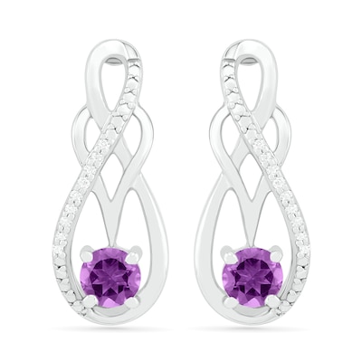 Amethyst and 0.04 CT. T.W. Diamond Infinity Overlay Drop Earrings in Sterling Silver