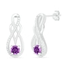 Thumbnail Image 1 of Amethyst and 0.04 CT. T.W. Diamond Infinity Overlay Drop Earrings in Sterling Silver